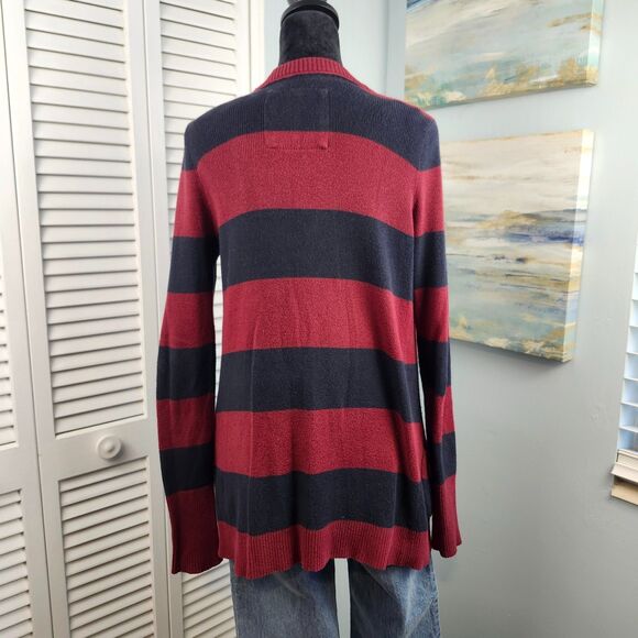 Abercrombie & Fitch Cardigan S Navy Red Stripe Logo Y2K Preppy Academia - Picture 5 of 8